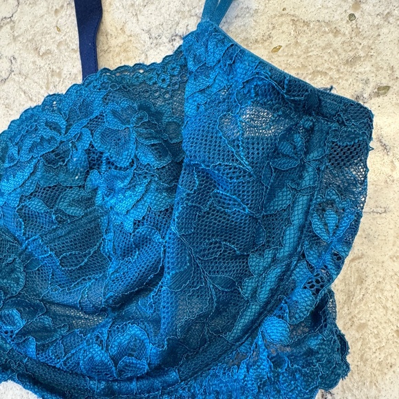 Women's Gilligan & O'Malley 38D  aqua blue lace sheer bra - Picture 4 of 14